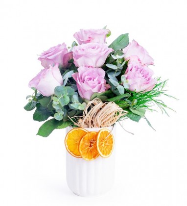 Seramik Vazoda 7 Lila Gül