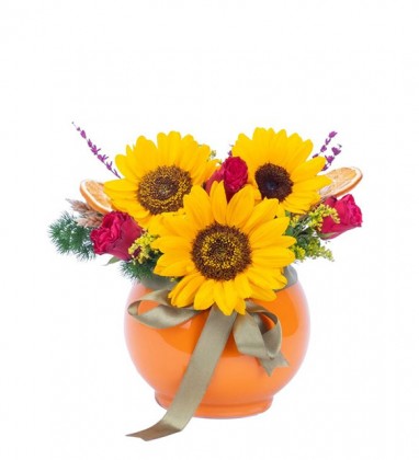 Love Ayçiçeği ve Kırmızı Gül 